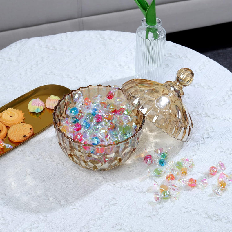 Amber Glass Candy Dish With Lid Tall Candy Storage Jar Suitable For Cookies, Nuts And Chocolate Crystal Glass Sugar Jar 34 Oz