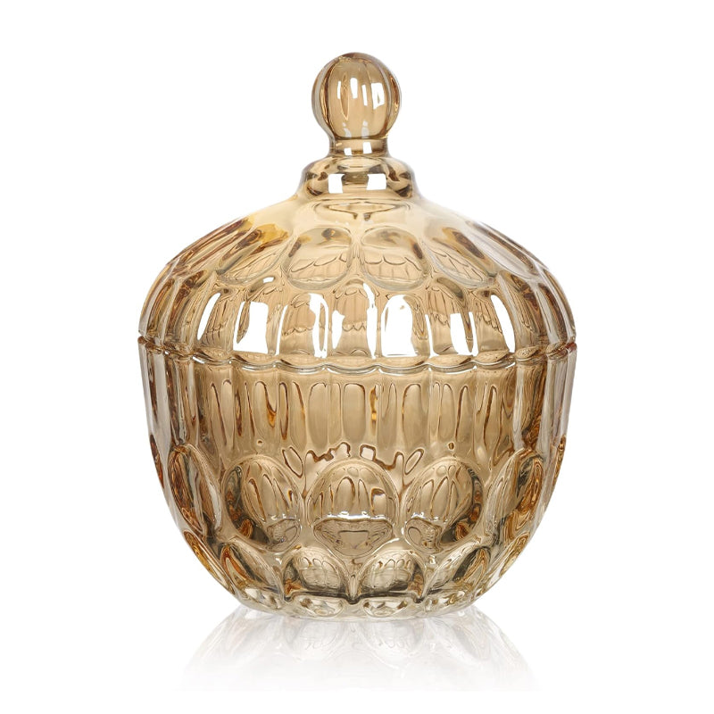 Amber Glass Candy Dish With Lid Tall Candy Storage Jar Suitable For Cookies, Nuts And Chocolate Crystal Glass Sugar Jar 34 Oz