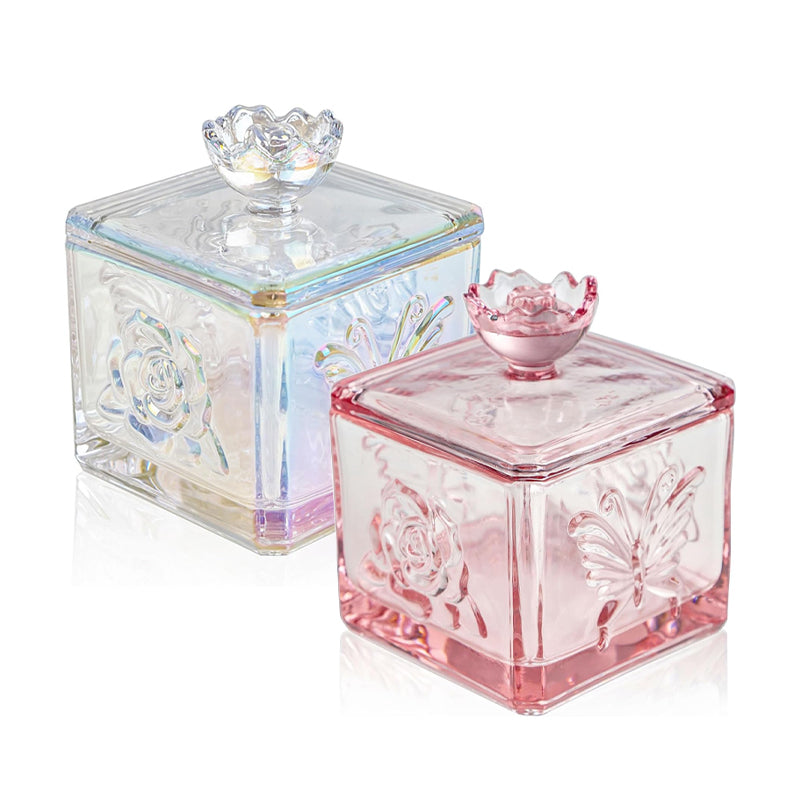 Glass Retro Candy Jar With Lid Crystal Glass Cotton Swab Cosmetic Cotton Storage Box 4.5-Inch High Cookie Jar