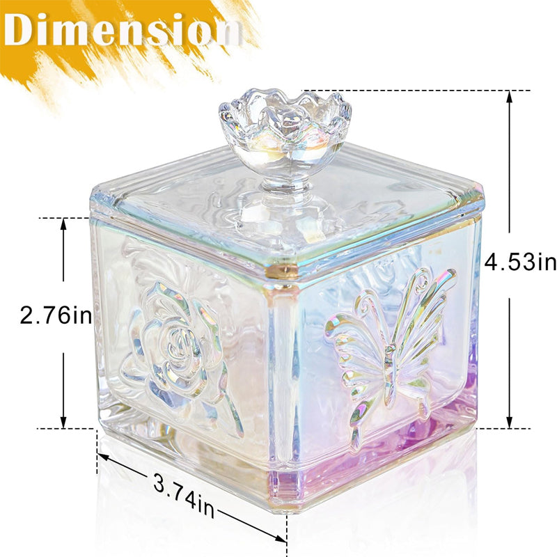 Glass Retro Candy Jar With Lid Crystal Glass Cotton Swab Cosmetic Cotton Storage Box 4.5-Inch High Cookie Jar