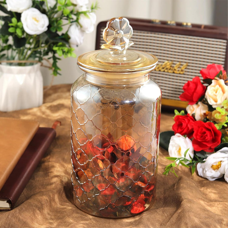 45 Oz Amber Glass Storage Jar Plum Blossom With Lid Kitchen Food Hard Candy Storage Storage Jar