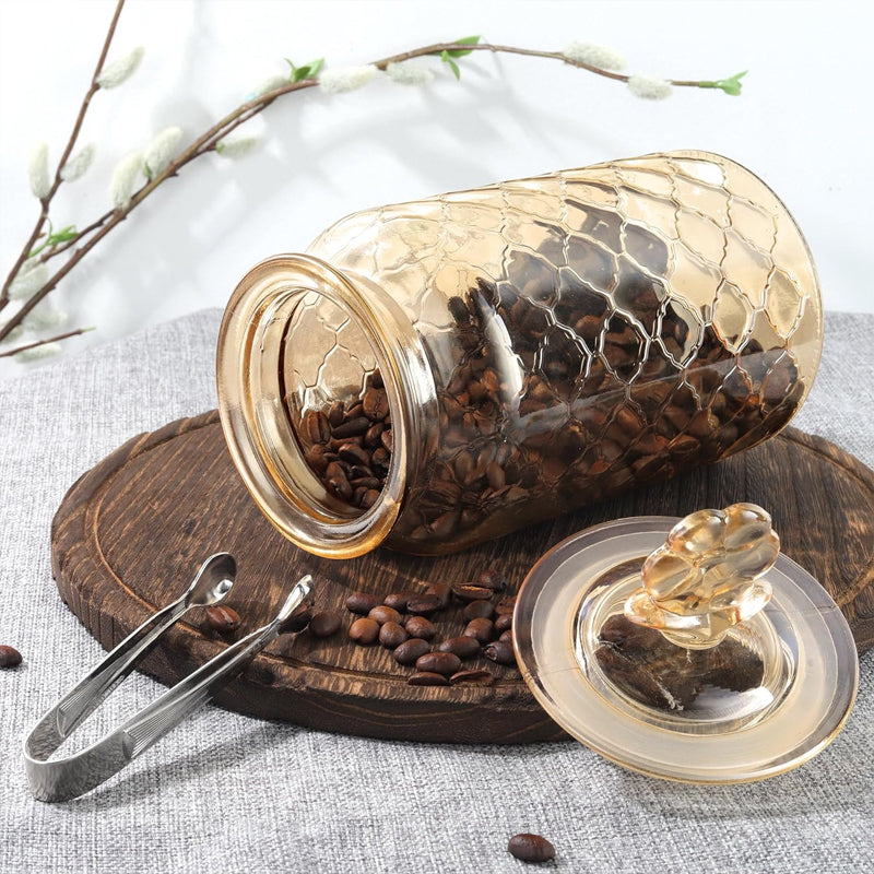 45 Oz Amber Glass Storage Jar Plum Blossom With Lid Kitchen Food Hard Candy Storage Storage Jar