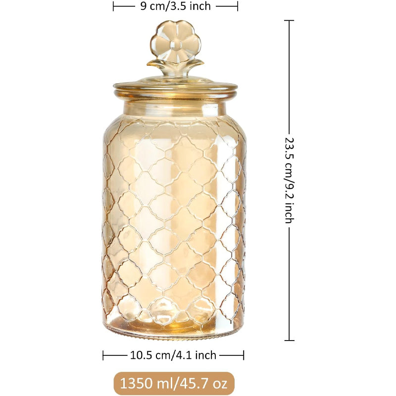 45 Oz Amber Glass Storage Jar Plum Blossom With Lid Kitchen Food Hard Candy Storage Storage Jar