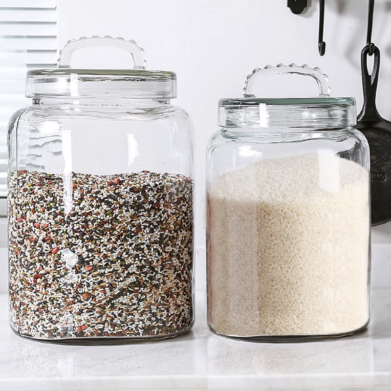 3 Gallon Glass Rice Bucket Glass Bottle Sealed Jar Kitchen Food Storage Moisture-proof Storage Jar 1 Set