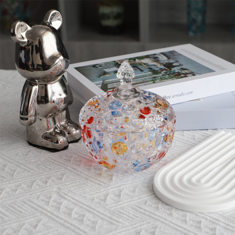 Creative Contrasting Color Glass Cookie Jar Polka Dot Candy Jar With Lid Household Large Capacity Dried Fruit Storage Jar