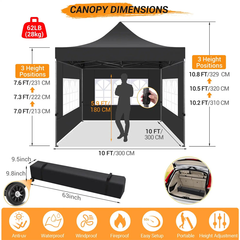 Wedding Marquee Party Removable Walls 10x10 Ft Canopy Tent Waterproof Folding Outdoor White Gazebo Pop Up Tent With Sidewalls