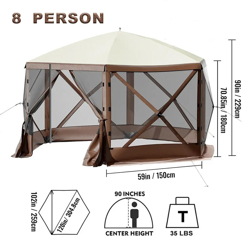 Pop-Up Camping Canopy Shelter Tent With Mesh Windows, Ground Stakes, Large Shade Tents For Outdoor Camping, Lawn And Backyard