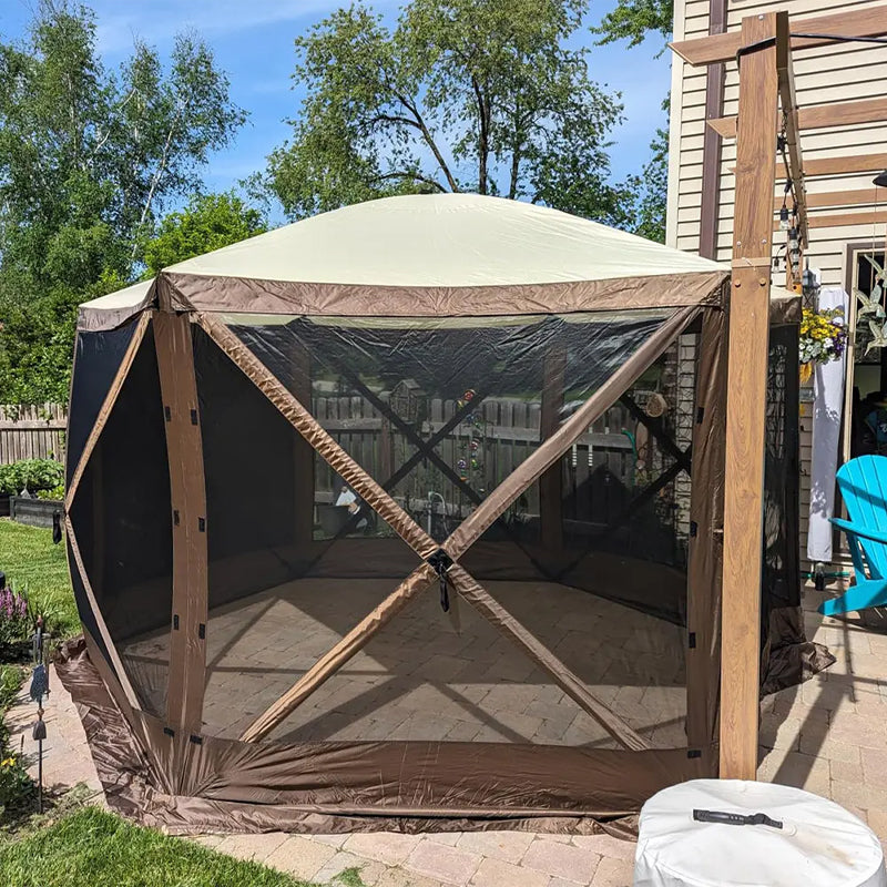 Pop-Up Camping Canopy Shelter Tent With Mesh Windows, Ground Stakes, Large Shade Tents For Outdoor Camping, Lawn And Backyard