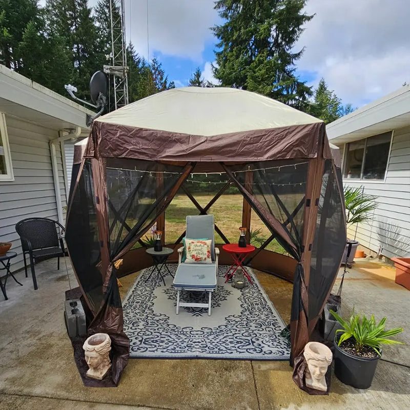 Pop-Up Camping Canopy Shelter Tent With Mesh Windows, Ground Stakes, Large Shade Tents For Outdoor Camping, Lawn And Backyard