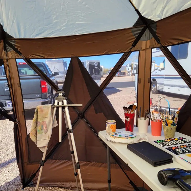 Pop-Up Camping Canopy Shelter Tent With Mesh Windows, Ground Stakes, Large Shade Tents For Outdoor Camping, Lawn And Backyard