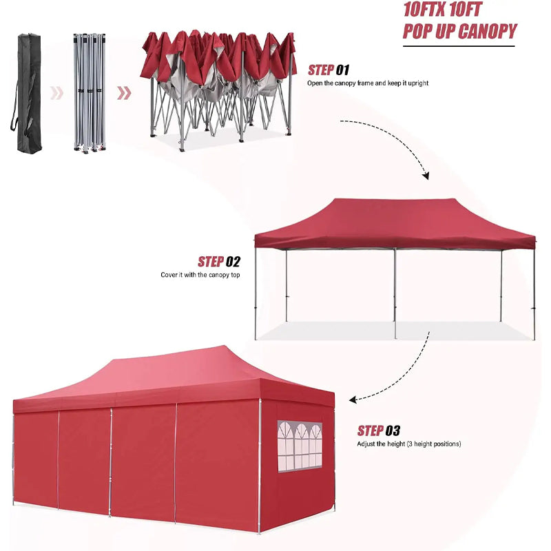 10x20 Ft Instant Pop Up Canopy Party Tent Folding Heavy Duty Gazebos With Removable Sidewalls And Wheeled Bag Waterproof
