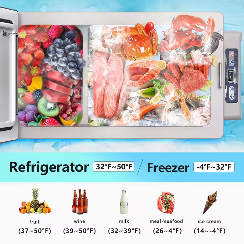 Dual-Zone Portable 32L Car Refrigerator Vehicle 24V Car Portable Fridge Freezer 12V Compressor Camping Car Refrigerator For Camping, Travel, Fishing