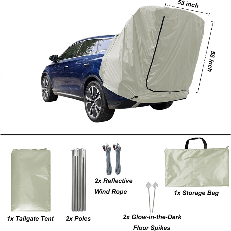 Suv Tailgate Tent, Car Camping Tent With Awning Shade, Car Roof Canopy And Poles, Waterproof Car Tent For Outdoor Travel, Fit For Universal Mpvs Cuvs Van