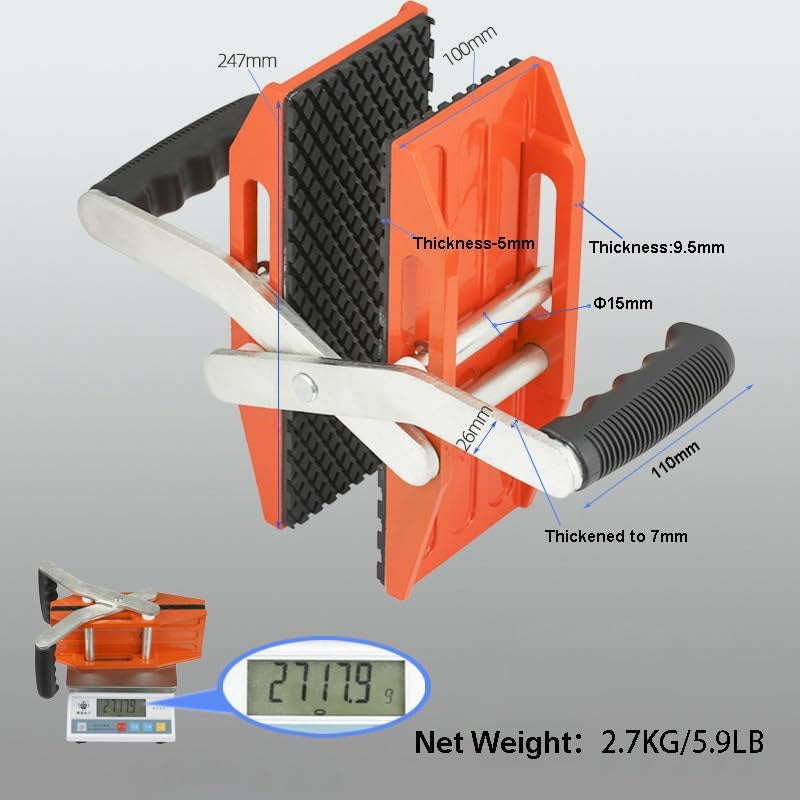 2 PCS Stone Carrying Clamps Double Handed Granite Carrying Clamps 2.36 inch (60mm) Rubbler-lined 660lbs Lifting Tools Panel Carriers