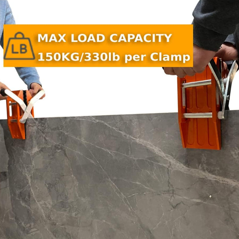 2 pack Double Handed Stone Carrying Clamps 1.97 inch (50mm) with Slip-proof Rubber Pads Granite Lifting Tools