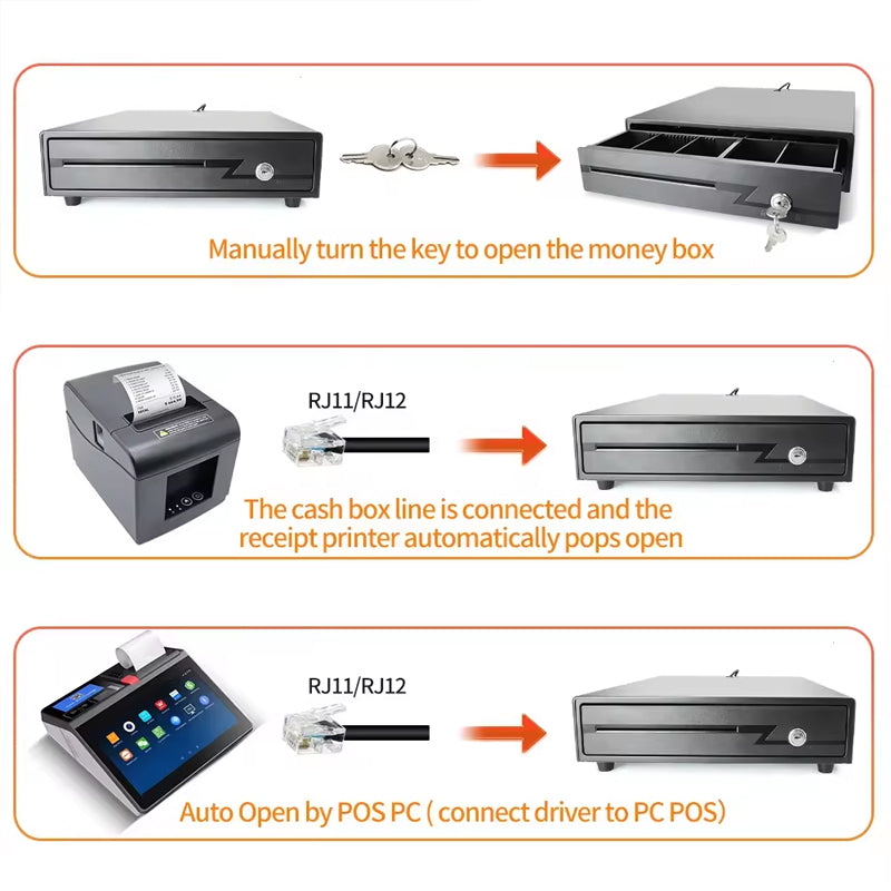 Metal Cash Drawer Double Cheque Slots 3 Lock Money Drawer Cash Register Drawer Box Tray Rj11 For Pos System