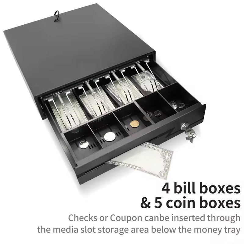 Metal Cash Drawer Double Cheque Slots 3 Lock Money Drawer Cash Register Drawer Box Tray Rj11 For Pos System