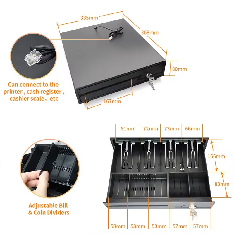 Metal Cash Drawer Double Cheque Slots 3 Lock Money Drawer Cash Register Drawer Box Tray Rj11 For Pos System