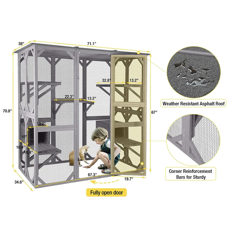 Outdoor Wooden Cat House Large Cat Enclosure Kitten Cage With Platform And Windproof Small Houses