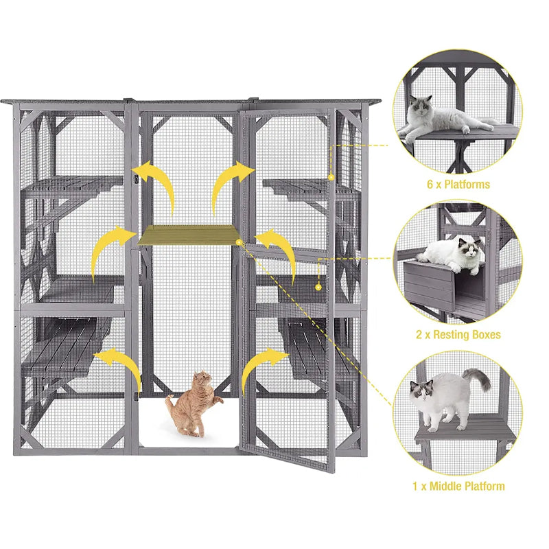 Outdoor Wooden Cat House Large Cat Enclosure Kitten Cage With Platform And Windproof Small Houses