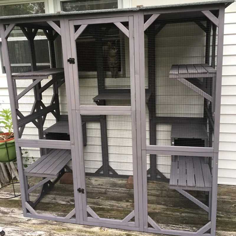 Outdoor Wooden Cat House Large Cat Enclosure Kitten Cage With Platform And Windproof Small Houses