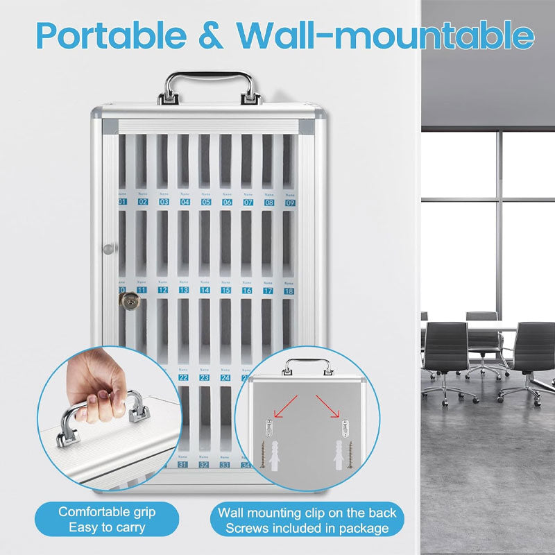 36 Slots Cell Phone Safe Locker Lockable Cell Phone Storage Cabinet, Cell Phone Lock Box With Handle For Classroom Office Exam (Silver)