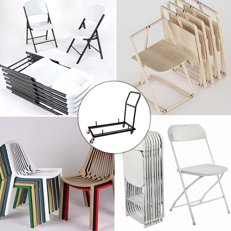 Folding Chair Cart Durable Folding Chair Trolley With 2 Swivel Casters, L-Shaped Steel Folding Chair Frame For Folding Chairs, Commercial Folding Chair Trolley For Restaurants, Hotels And Home Kitchens