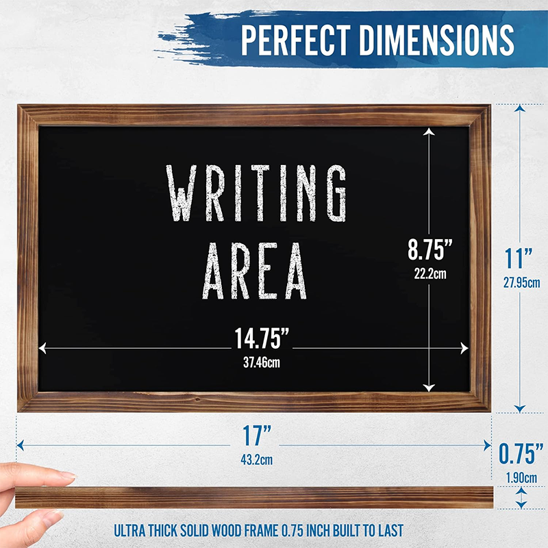 Chalkboard Sign 11" X 17" Torch Brown Solid Wood Frame Wall Chalkboard, Magnetic Surface, Home Decor, Restaurant and Cafe Menu, Chalkboard, Includes Chalk, Eraser and Hanging Hardware