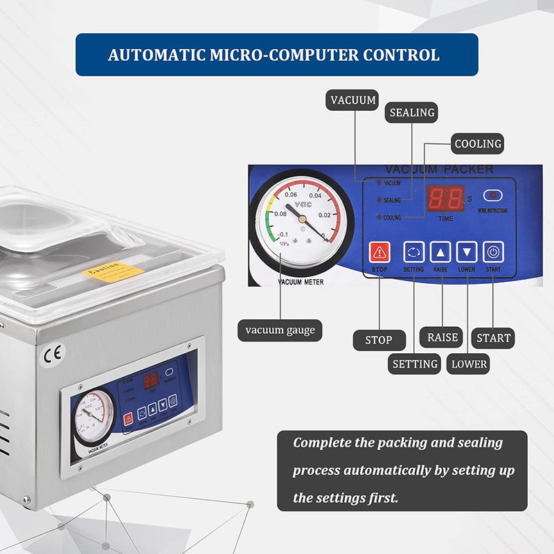 Commercial Chamber Vacuum Sealer Machine with Micro Computer Control 110V/60Hz Food Packaging Sealer Machine for Home Kitchen