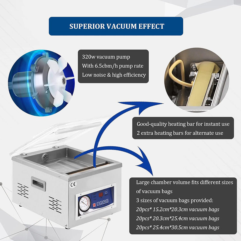 Commercial Chamber Vacuum Sealer Machine with Micro Computer Control 110V/60Hz Food Packaging Sealer Machine for Home Kitchen