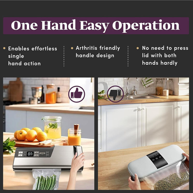 Chamber Vacuum Sealer 95kPa 140W One Hand Operation Double Seal Strip with Build-in Cutter & Countdown Display