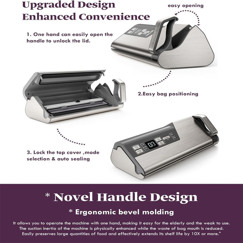 Chamber Vacuum Sealer 95kPa 140W One Hand Operation Double Seal Strip with Build-in Cutter & Countdown Display