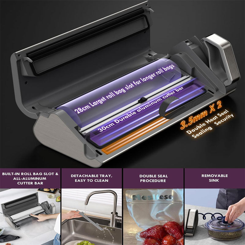 Chamber Vacuum Sealer 95kPa 140W One Hand Operation Double Seal Strip with Build-in Cutter & Countdown Display