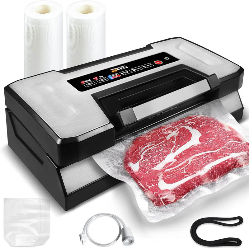 Chamber Vacuum Sealer 90Kpa Dry/Moist/Liquid Modes LED Indicator Light Handle Locked Built-in Cutter and Bag Storage