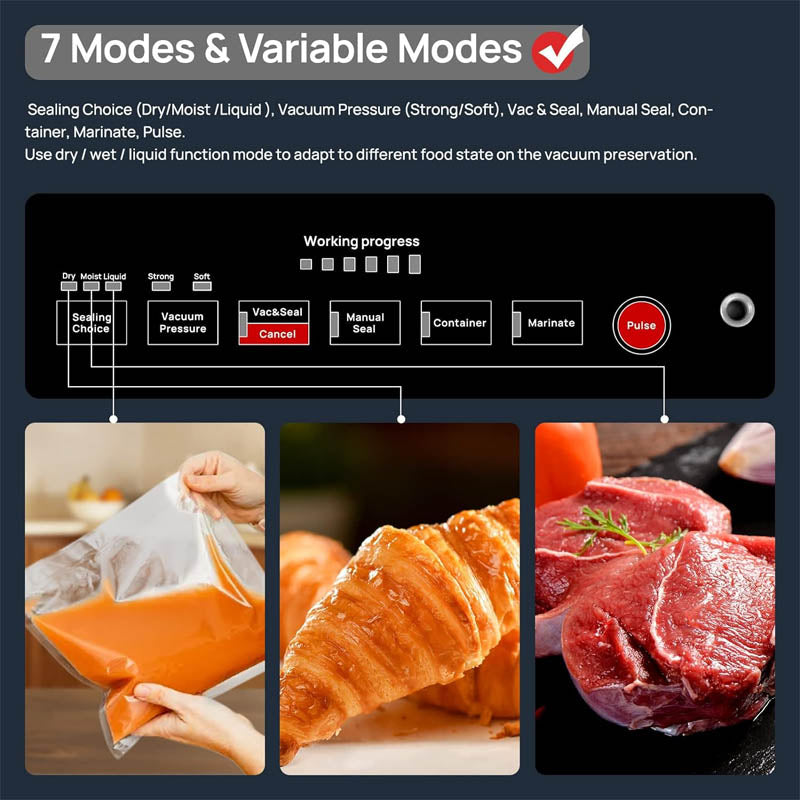 Chamber Vacuum Sealer 90Kpa Dry/Moist/Liquid Modes LED Indicator Light Handle Locked Built-in Cutter and Bag Storage
