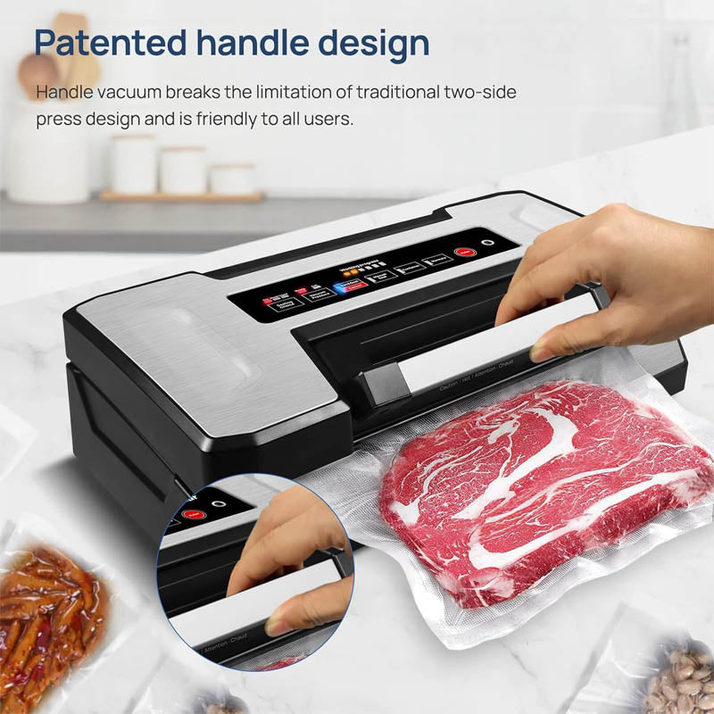 Chamber Vacuum Sealer 90Kpa Dry/Moist/Liquid Modes LED Indicator Light Handle Locked Built-in Cutter and Bag Storage