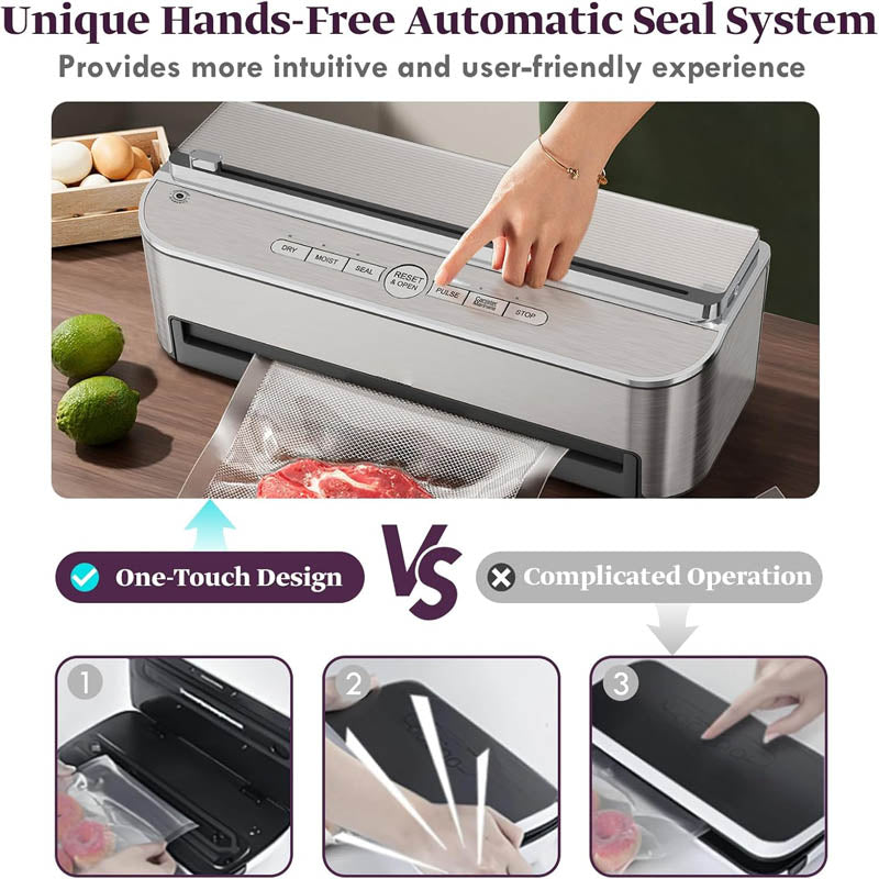 Chamber Vacuum Sealer 85kPa 120W Automatic Food Sealer Build-in Cutter Bags Storage 2 Bag Rolls and 5pcs Pre-cut Bags