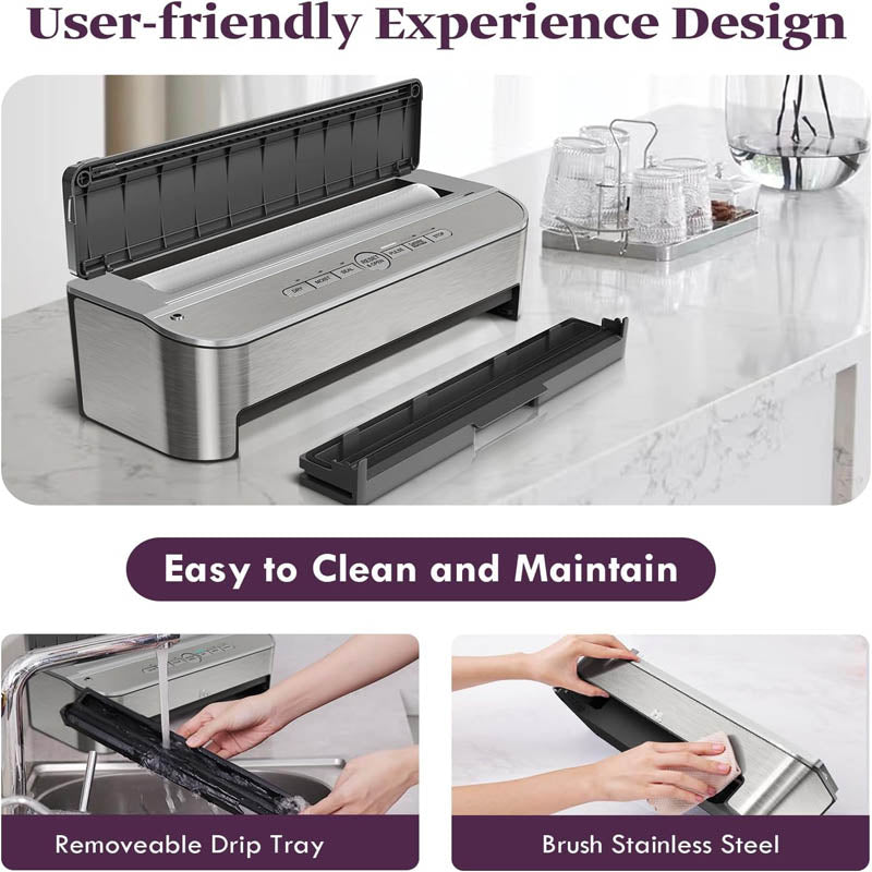 Chamber Vacuum Sealer 85kPa 120W Automatic Food Sealer Build-in Cutter Bags Storage 2 Bag Rolls and 5pcs Pre-cut Bags