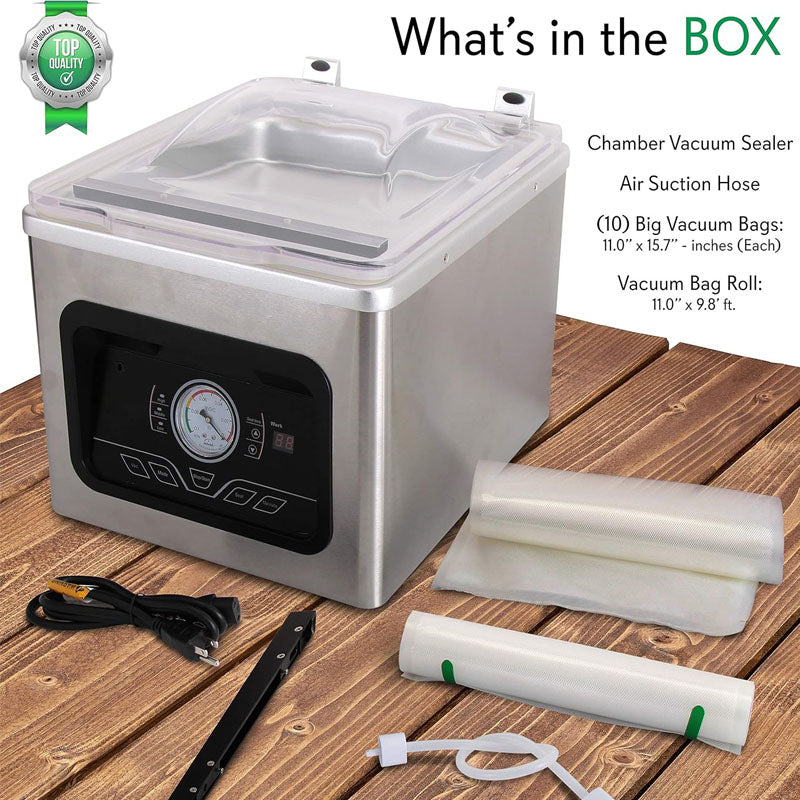 Chamber Vacuum Seale 350W Commercial 8L Chamber Type Automatic Food Sealer System Sealing Storage Vac Roll Bags