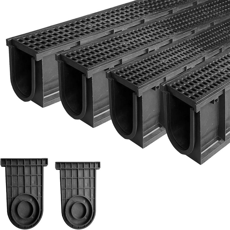 4 Pack 39.4Lx6.3Wx7.8H inch Channel Drain Plastic Yard Drainage Systems for Outdoor Downspout Yard Fence Sidewalk Patio