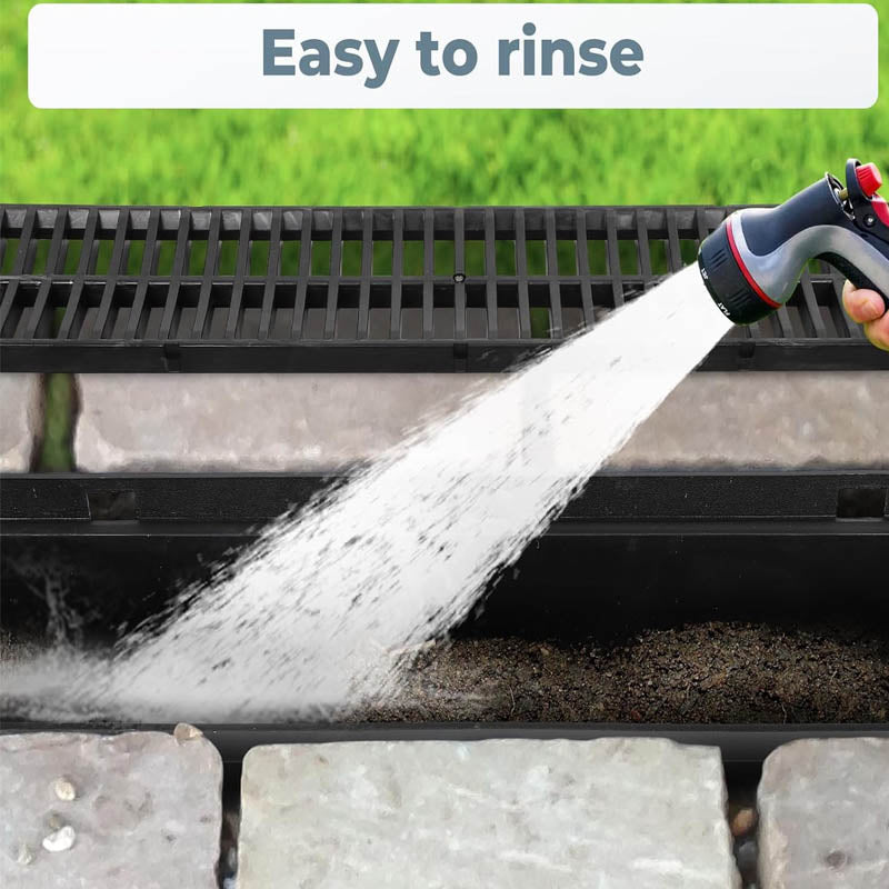 5 Pack Channel Drain with Plastic Grate 5.9x7.5-Inch Drainage Trench with 5 End Caps for Garden, Driveway