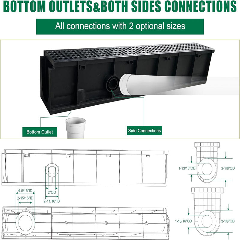 4 Pack 39.4Lx6.3Wx7.8H inch Channel Drain Plastic Yard Drainage Systems for Outdoor Downspout Yard Fence Sidewalk Patio