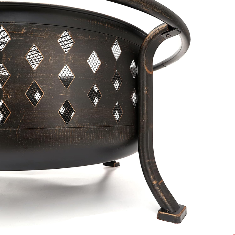Charcoal Fire Pit 36 Inch Fire Bowl for Outdoor Large Wood Burning Cross Weave Fireplace Heavy Duty Steel Bronze Campfire Pit for Patio Backyard Garden with BBQ Grill Spark Screen