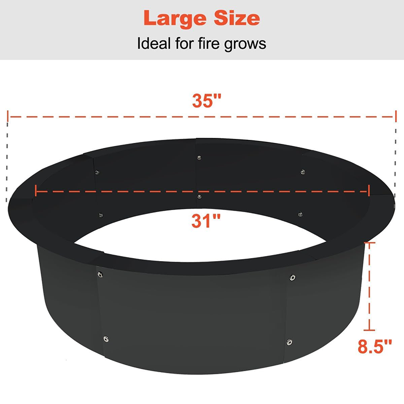 Outdoor Fire Pit Ring Liner 35" OD/31" ID, Heavy Duty Solid Metal Steel Round Fire Pit Rim Insert for Outdoor DIY Bonfire Ring Over or Inground, Black