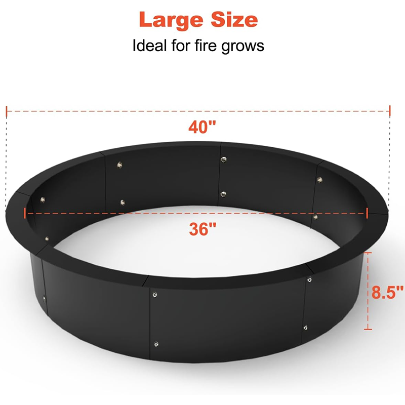Charcoal Fire Pit Ring Liner 40 Inch, Heavy Duty Solid Metal Steel Round Fire Pit Rim Insert for Outdoor DIY Campfire Ring Over or Under