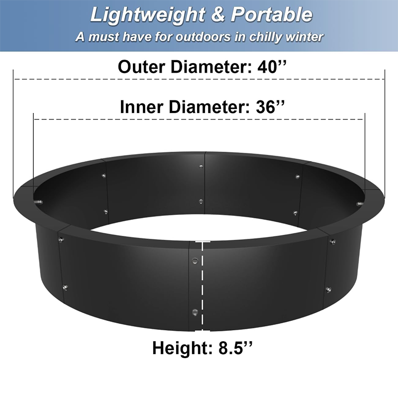 Round Outdoor Charcoal Fire Pit Ring Insert 40 Inch OD, Heavy Duty Metal Steel DIY Fire Pit Liner Campfire Ring for Outdoor Wood Burning or Ground Burning
