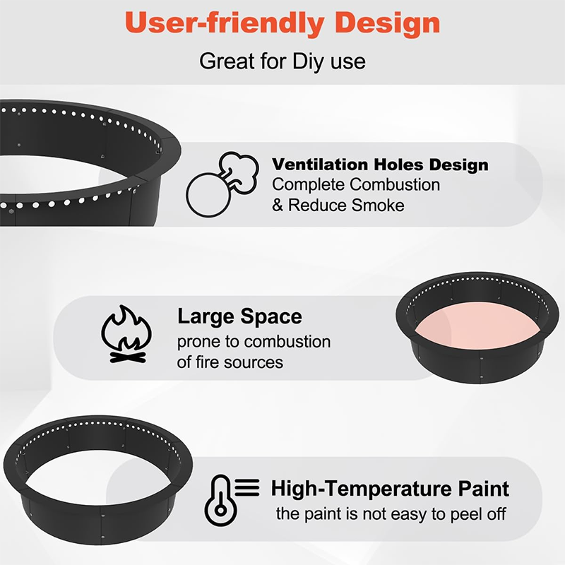 Outdoor Smokeless Charcoal Fire Pit Ring Liner 32" OD/28" ID, Round Fire Pit Rim Insert