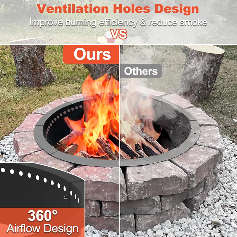 Outdoor Smokeless Charcoal Fire Pit Ring Liner 32" OD/28" ID, Round Fire Pit Rim Insert