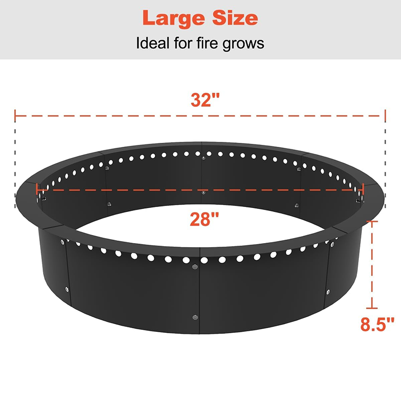 Outdoor Smokeless Charcoal Fire Pit Ring Liner 32" OD/28" ID, Round Fire Pit Rim Insert