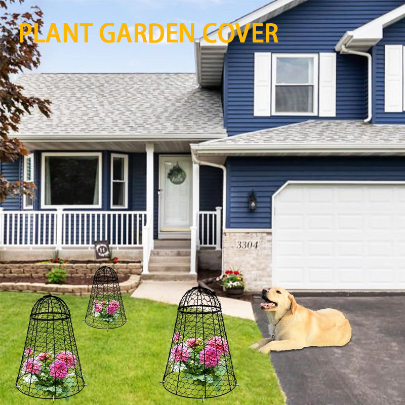 Plant Garden Cover, Wire Mesh Plant Cover, Animal Garden Plant Protector, Set Of 6 Plant Covers, 20" H x 12" D Garden Cover, No Assembly Required, Black